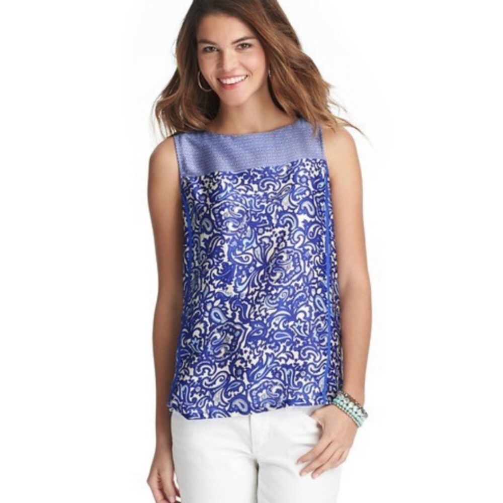 Loft Blue Paisley Border Floral Tank